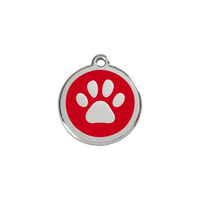Paw Print Red roestvrijstalen hondenpenning small/klein dia. 2 cm - RedDingo - thumbnail