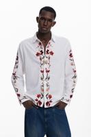Overhemd met lange mouwen en geborduurde bloemen - WHITE - L
