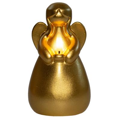 LED herdenkingskaars engel?- goud - 14 x 8 cm - met timer - op batterijen