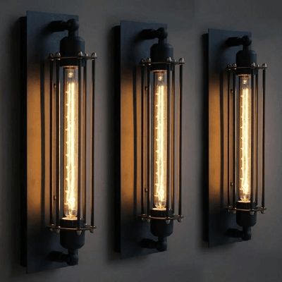 B-stock: Wandlamp industrieel &apos;Alex&apos; zwart frame E27 fitting 50cm