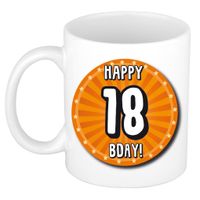Verjaardag cadeau mok 18 jaar - oranje - wiel - 300 ml - keramiek