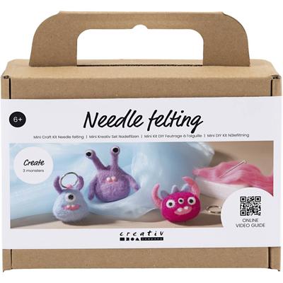 Creativ Company Mini hobbyset naaldvilten, monster, diverse kleuren, 1 doos