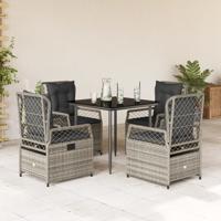 5-delige Tuinset met kussens poly rattan grijs