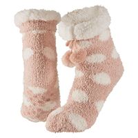Dames anti-slip fleece huissokken/slofsokken one size roze met witte stippen One size  - - thumbnail