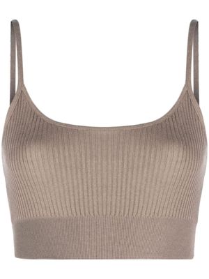Wild Cashmere haut crop Carmen en maille à design nervuré - Marron