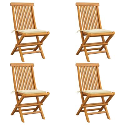 Tuinstoelen 4 st met crèmekleurige kussens massief teakhout