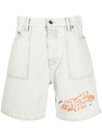 Off-White short en jean à logo brodé - Bleu - thumbnail