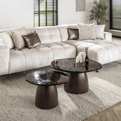 LifestyleFurn Organische Salontafel 'Cassidi' Glas, Set van 2 stuks, kleur Koper Antiek
