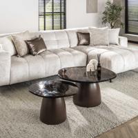 LifestyleFurn Organische Salontafel 'Cassidi' Glas, Set van 2 stuks, kleur Koper Antiek