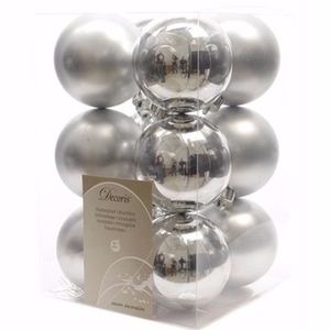 Christmas Silver kerstboom decoratie kerstballen zilver 12 stuks   -