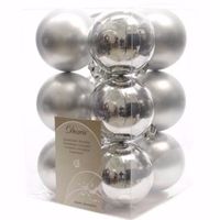 Christmas Silver kerstboom decoratie kerstballen zilver 12 stuks   - - thumbnail