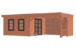 Trendhout Buitenverblijf Refter XL 730x400 cm - Combinatie 1- Plat dak- Onbehandeld lariks Douglas hout- Trendhout