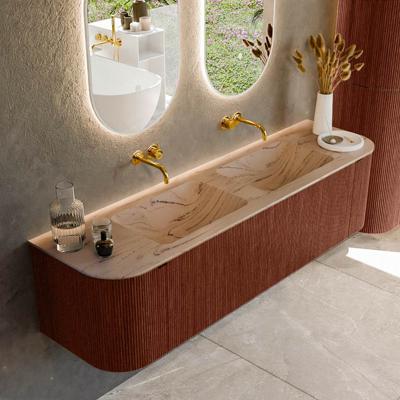 Badmeubel Mondiaz Kurve-Dlux | 170 cm | Meubelkleur Ruby | Wastafelkleur Arena | Solid surface | Wasbak beide zijden spoelbak | Zonder kraangat(en)