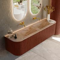 Badmeubel Mondiaz Kurve-Dlux | 170 cm | Meubelkleur Ruby | Wastafelkleur Arena | Solid surface | Wasbak beide zijden spoelbak | Zonder kraangat(en)