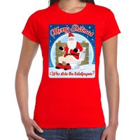 Fout kerst t-shirt merry shitmas toiletpaper rood voor dames