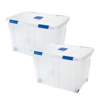 Plasticforte Opslagbak/box met deksel - 2x - 130L - 74 x 54 x 48 cm - transparant - met wielen