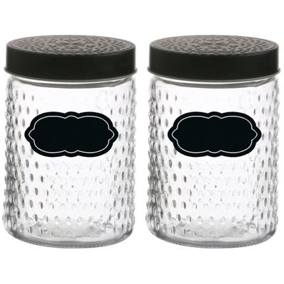 Voorraadpot/bewaarpot Roma - 4x - 1L - glas - zwart - incl. etiketten Voorraadpot/bewaarpot Roma - 4x - 1L - glas - zwart - incl. etiketten