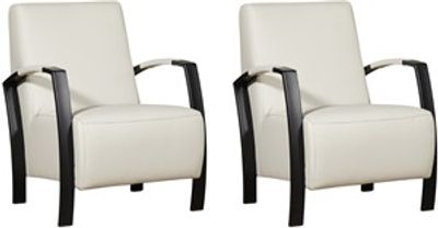 Set van 2 Crème leren industriële stalen fauteuils Glory - Hermes Leer Djerba (crème leer)