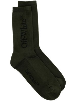 Off-White chaussettes en coton à logo intarsia - Vert
