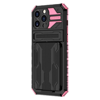iPhone 13 Pro hoesje - Backcover - Rugged Armor - Kickstand - Extra valbescherming - TPU - Zwart/Roze