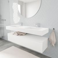 Mondiaz Alan badmeubel 150 cm talc 1 lade vrijhangend wastafel dubbel 2 kraangaten wit