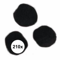 Knutselen pompons - 210x stuks - Dia 7 mm - zwart - kleine vormen