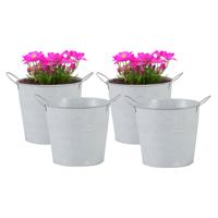 Emmer/plantenpot/bloempot - 4x - zink - whitewash - D14 x H12 cm - thumbnail