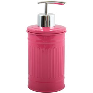 Zeeppompje/zeepdispenser Industrial - metaal - fuchsia roze/zilver - 7.5 x 17 cm - 250 ml