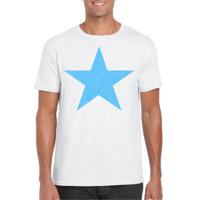 Verkleed T-shirt voor heren - ster - wit - blauw glitter - carnaval/themafeest - thumbnail