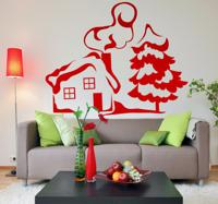 Sticker huis boom sneeuw winter