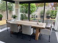 Set van 6 leren kuip eetkamerstoelen - met wieltjes - crème kleurig leer - Echt leer, Modern, ontdek de vele Leersoorten en Kleuren bij ShopX