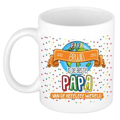 Naam mok papa Erwin - wit - de beste - keramiek - 300 ml - Vaderdag/verjaardag