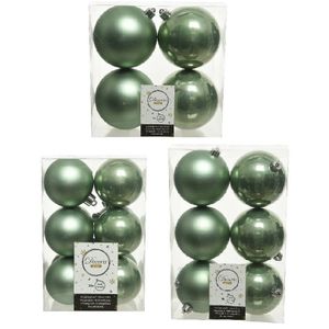 Kerstversiering kunststof kerstballen salie groen 6-8-10 cm pakket van 44x stuks