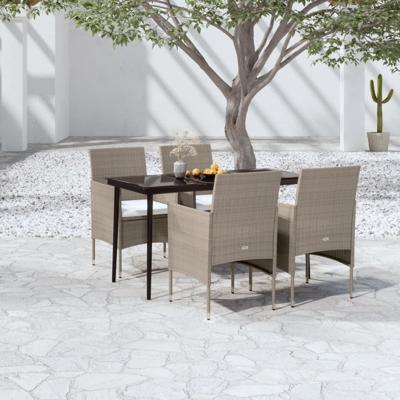 5-delige Tuinset met kussens beige en zwart