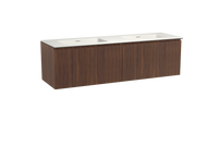 Storke Ribs zwevend badmeubel 170 x 52 cm notenhout met Mata dubbele wastafel in solid surface mat wit Verticale symmetrische rechte ribbel