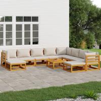 11-delige Loungeset met lichtgrijze kussens massief hout