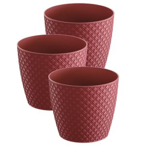 3x stuks orient stijl plantenpot/bloempot kunststof dia 22 cm en hoogte 19 cm rood