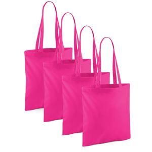 Draagtasje met hengsels - 4x - fuchsia roze - 42 x 38 cm - katoen - 10 liter - boodschappen - gymtas