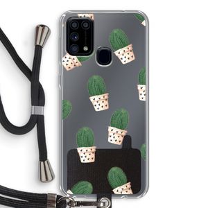 Cactusprint roze: Samsung Galaxy M31 Transparant Hoesje met koord
