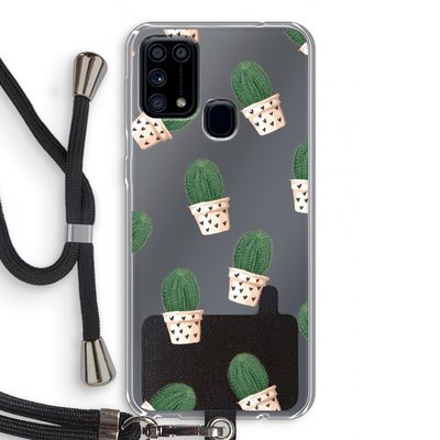 Cactusprint roze: Samsung Galaxy M31 Transparant Hoesje met koord