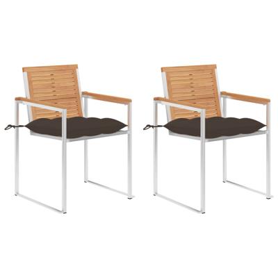 Tuinstoelen 2 st met kussens massief teakhout en staal