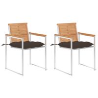 Tuinstoelen 2 st met kussens massief teakhout en staal