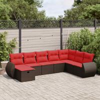 8-delige Loungeset met kussens poly rattan bruin