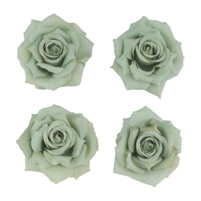 Chaks Decoratie rozen set - kunststof - 4x stuks - - groen - 9,5 x 5,5 cm - bruiloft decoratie