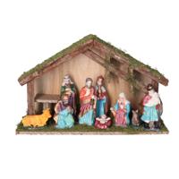 Complete kerststal - met 9 kerst beelden - L35 x B12 x H22 cm