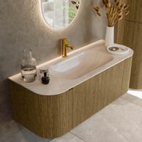 Badmeubel Mondiaz Kurve-Dlux | 120 cm | Meubelkleur Dusk | Wastafelkleur Meli | Solid surface | Wasbak midden spoelbak | 1 kraangat
