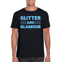 Bellatio Decorations Verkleed T-shirt heren - glitter and glamour - zwart - blauw glitter - carnaval 2XL  -