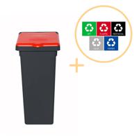 Plafor Fit Bin Prullenbak met Deksel voor Afvalscheiding 53L, Rood, Recyclen