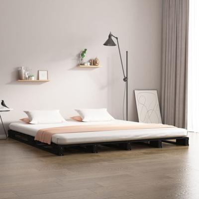 Palletbed massief grenenhout zwart 120x190 cm