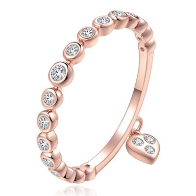 Dames Ring Rose kleurig Verguld met Zirkonia en Hartje